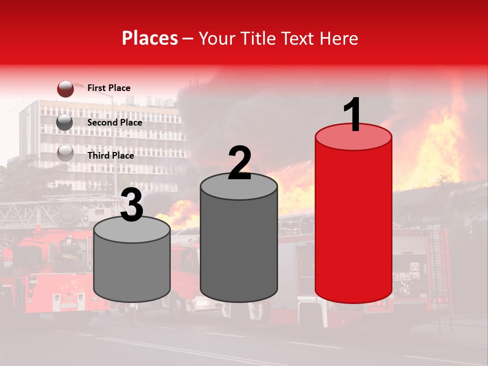 A Red Fire Truck With Black Smoke Coming Out Of It PowerPoint Template
