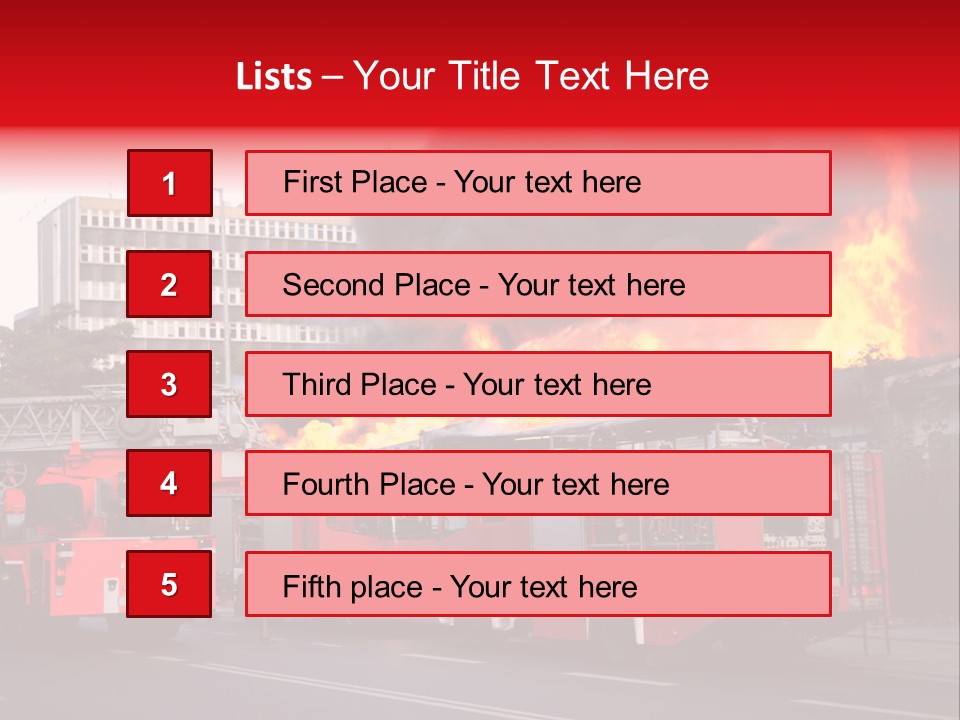 A Red Fire Truck With Black Smoke Coming Out Of It PowerPoint Template