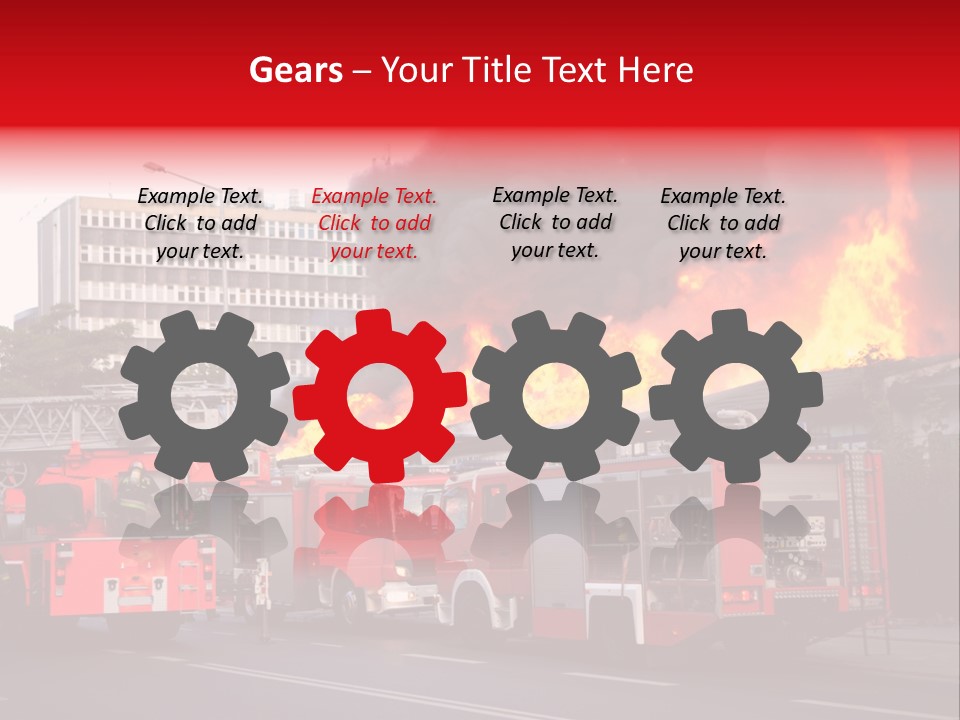 A Red Fire Truck With Black Smoke Coming Out Of It PowerPoint Template