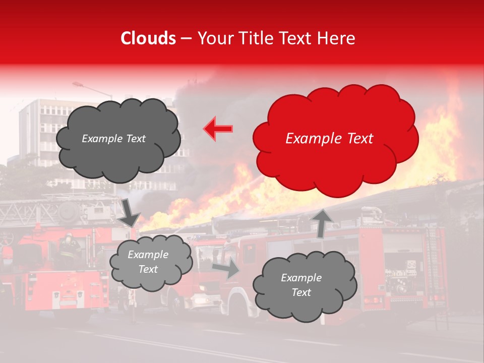 A Red Fire Truck With Black Smoke Coming Out Of It PowerPoint Template