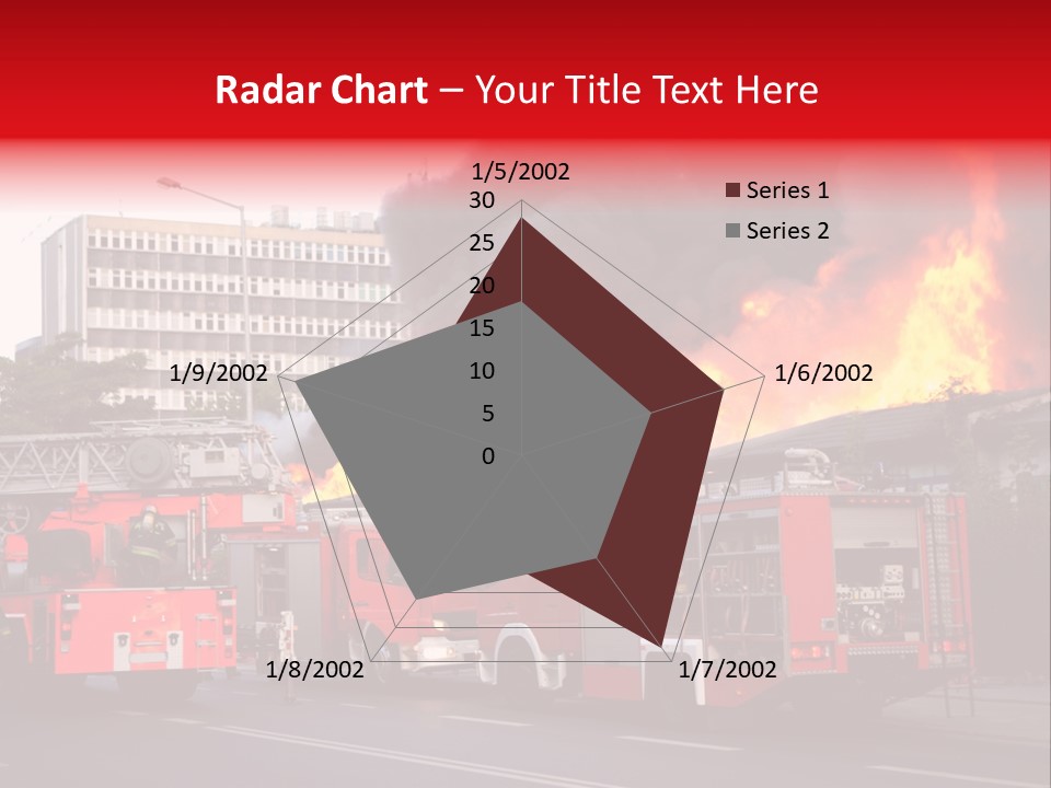 A Red Fire Truck With Black Smoke Coming Out Of It PowerPoint Template