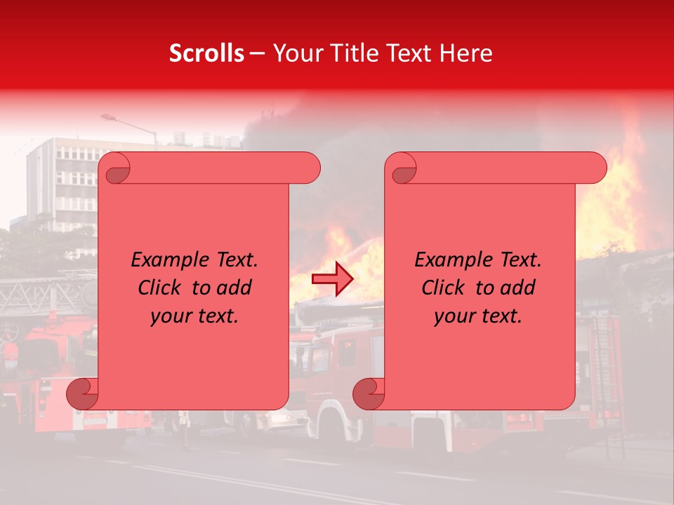 A Red Fire Truck With Black Smoke Coming Out Of It PowerPoint Template