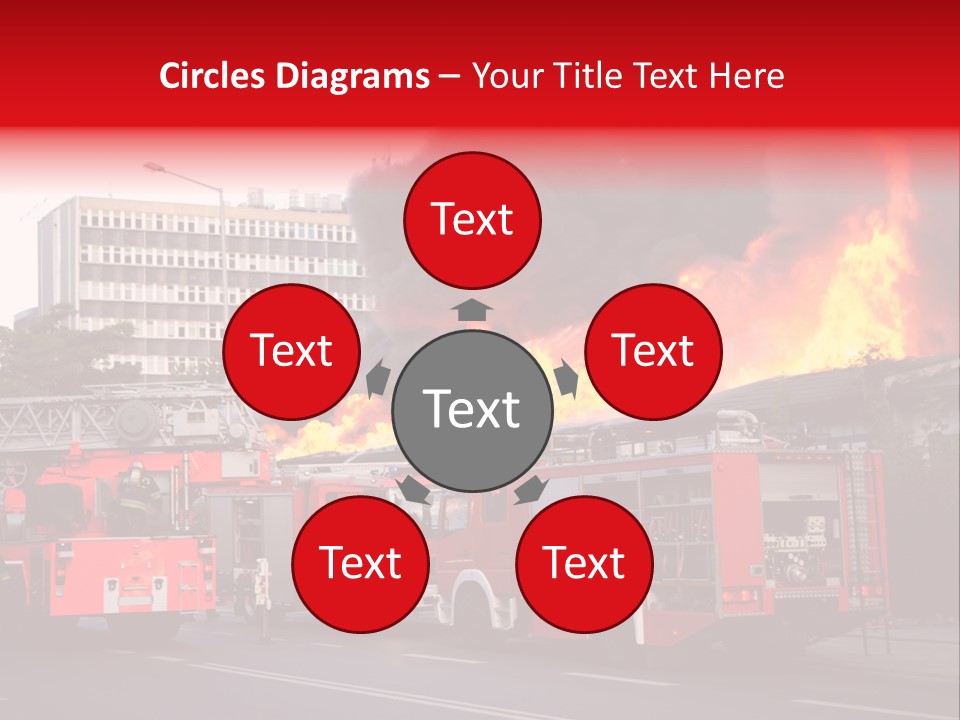 A Red Fire Truck With Black Smoke Coming Out Of It PowerPoint Template