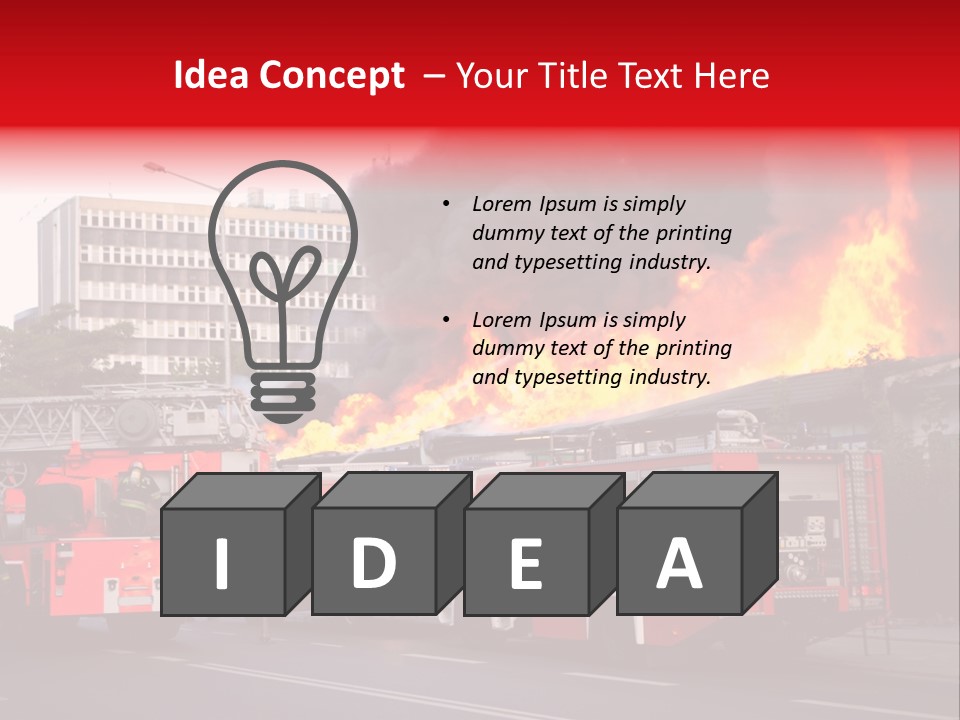 A Red Fire Truck With Black Smoke Coming Out Of It PowerPoint Template