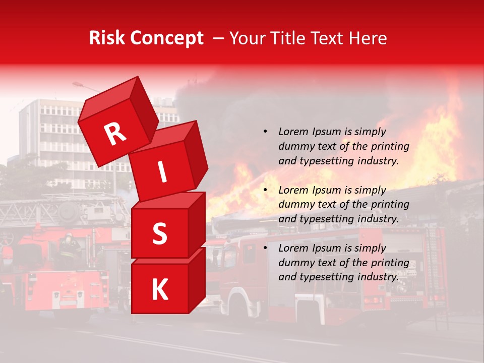 A Red Fire Truck With Black Smoke Coming Out Of It PowerPoint Template