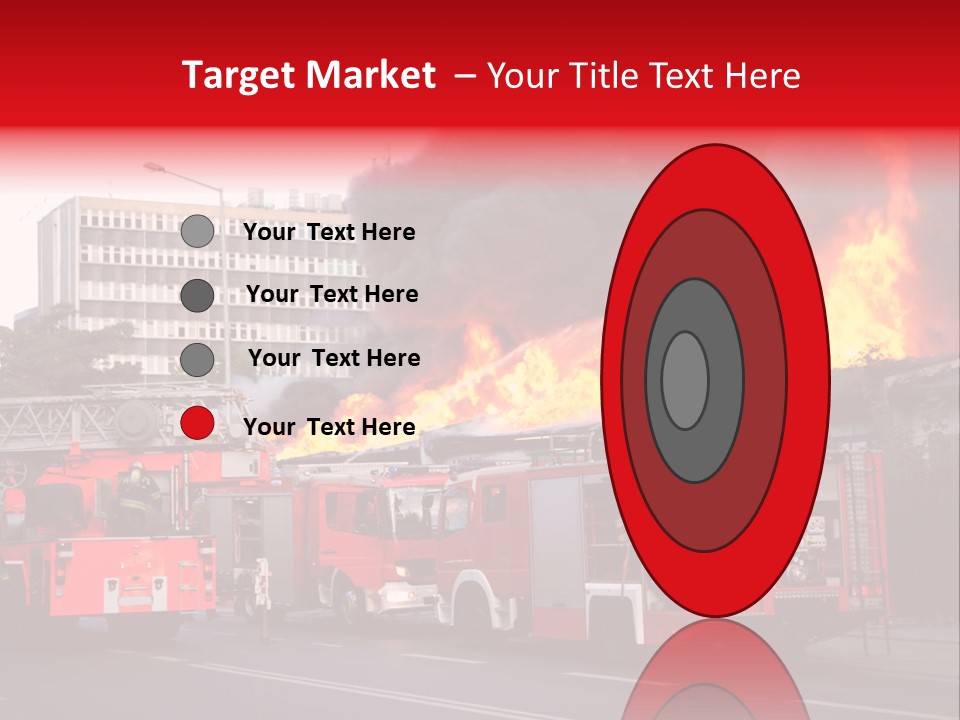 A Red Fire Truck With Black Smoke Coming Out Of It PowerPoint Template
