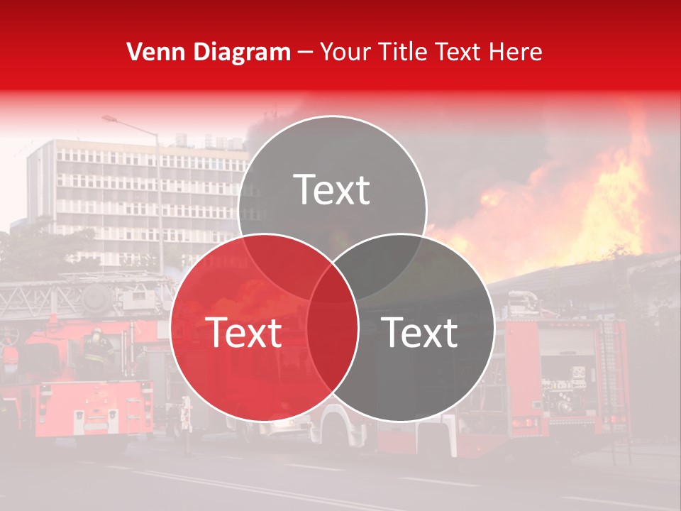 A Red Fire Truck With Black Smoke Coming Out Of It PowerPoint Template
