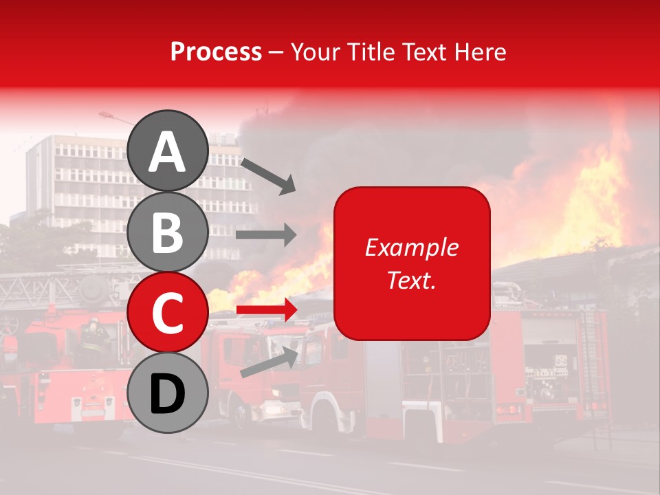 A Red Fire Truck With Black Smoke Coming Out Of It PowerPoint Template