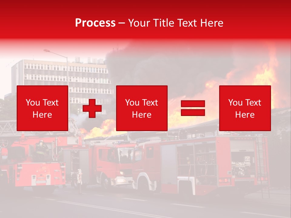 A Red Fire Truck With Black Smoke Coming Out Of It PowerPoint Template