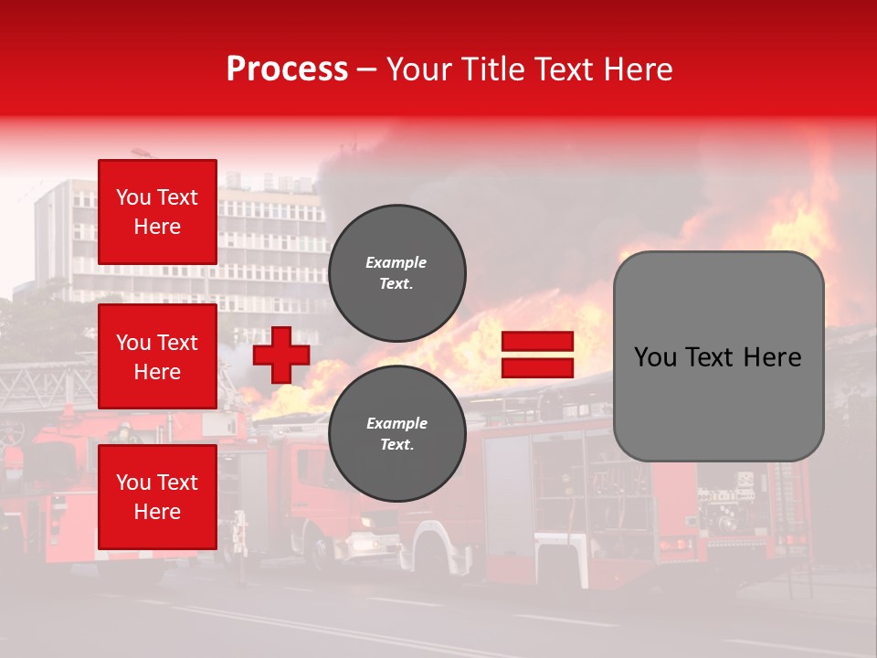 A Red Fire Truck With Black Smoke Coming Out Of It PowerPoint Template