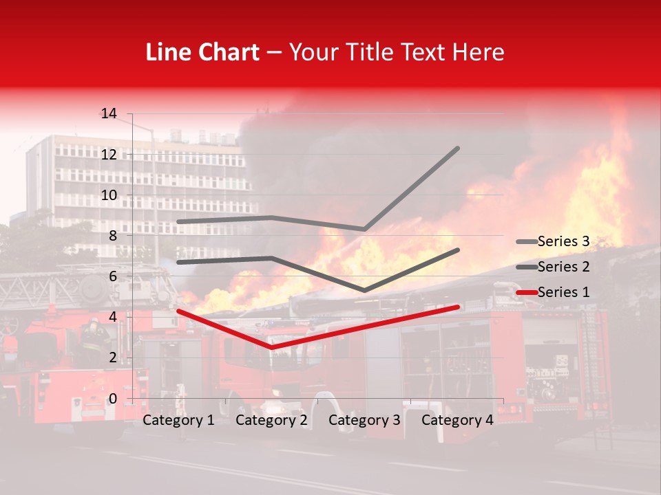 A Red Fire Truck With Black Smoke Coming Out Of It PowerPoint Template