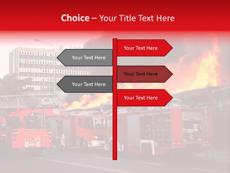 A Red Fire Truck With Black Smoke Coming Out Of It PowerPoint Template