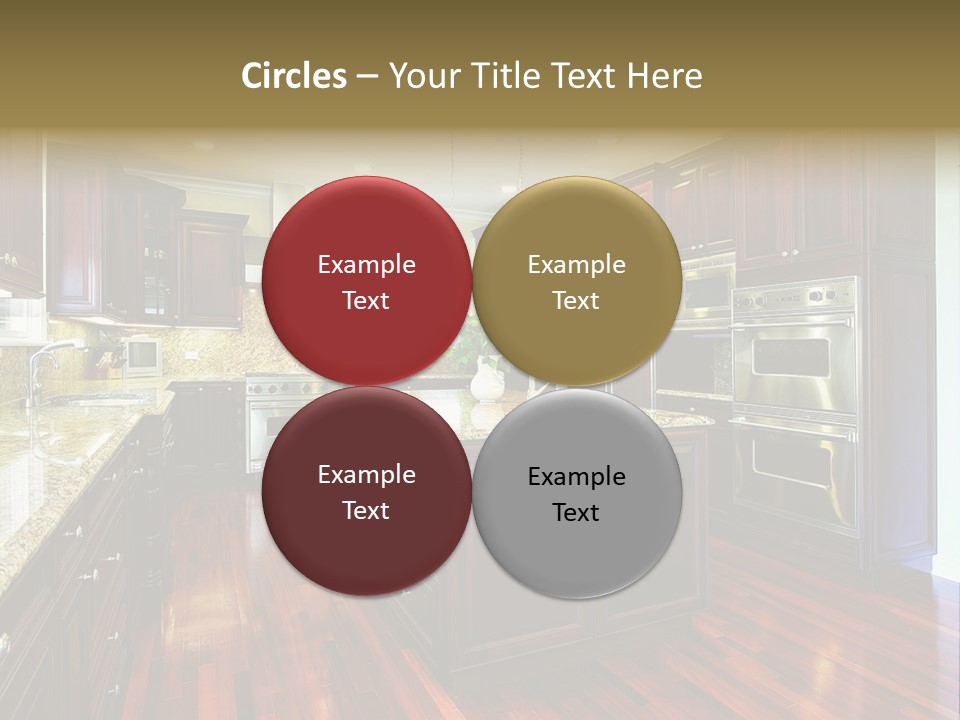 A Large Kitchen With Wooden Floors And A Center Island PowerPoint Template