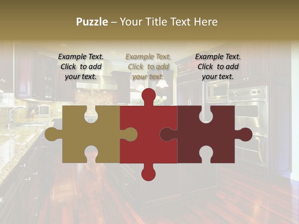 A Large Kitchen With Wooden Floors And A Center Island PowerPoint Template