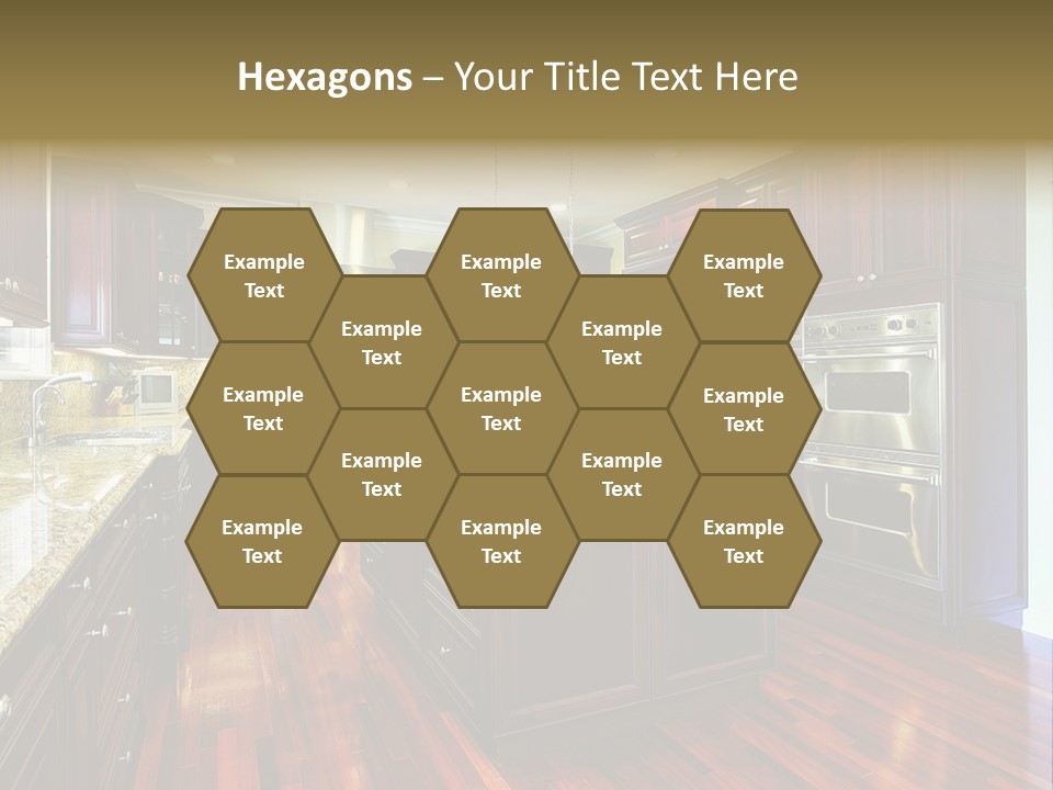 A Large Kitchen With Wooden Floors And A Center Island PowerPoint Template