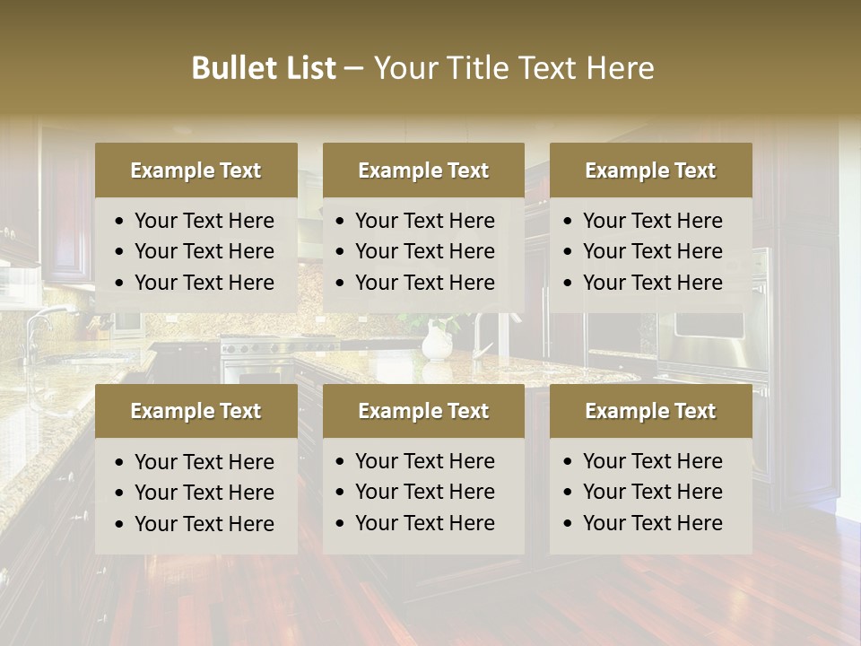 A Large Kitchen With Wooden Floors And A Center Island PowerPoint Template