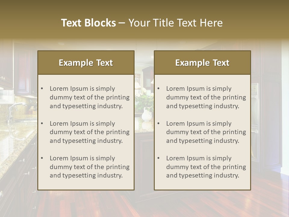 A Large Kitchen With Wooden Floors And A Center Island PowerPoint Template