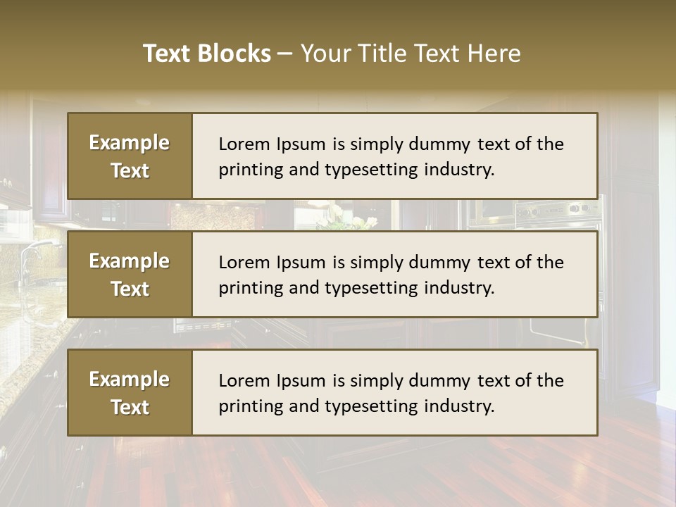 A Large Kitchen With Wooden Floors And A Center Island PowerPoint Template