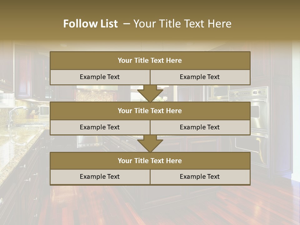 A Large Kitchen With Wooden Floors And A Center Island PowerPoint Template