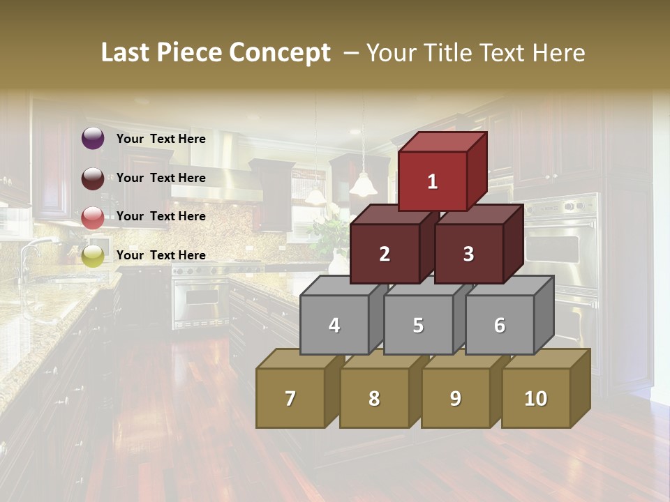 A Large Kitchen With Wooden Floors And A Center Island PowerPoint Template