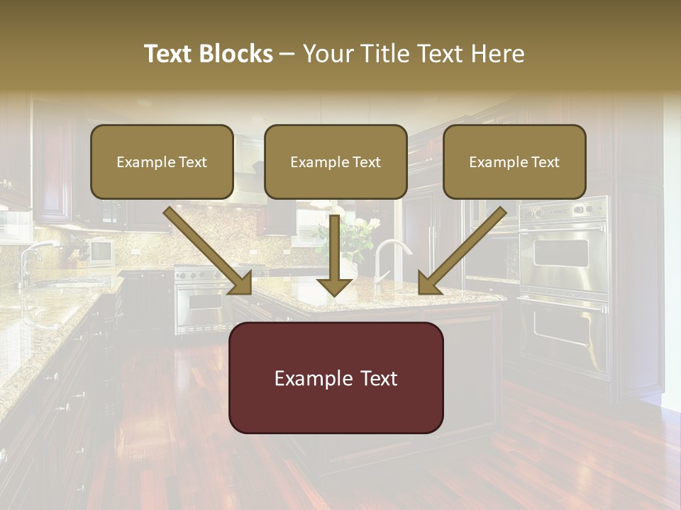 A Large Kitchen With Wooden Floors And A Center Island PowerPoint Template