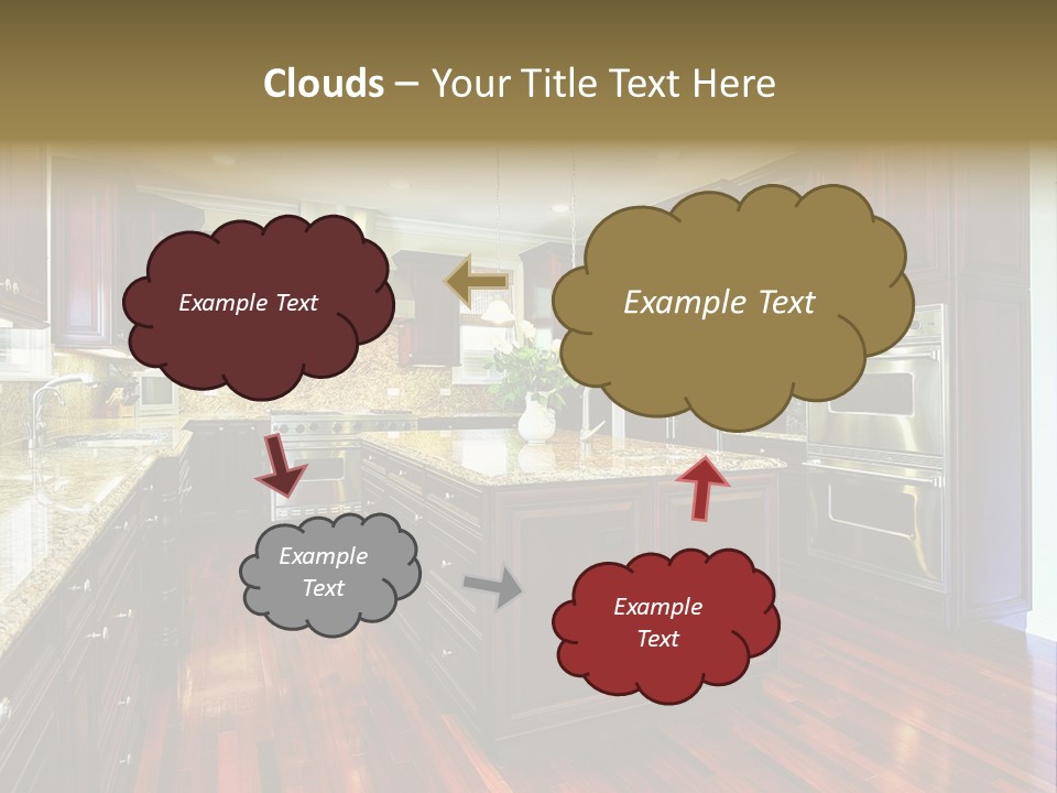 A Large Kitchen With Wooden Floors And A Center Island PowerPoint Template