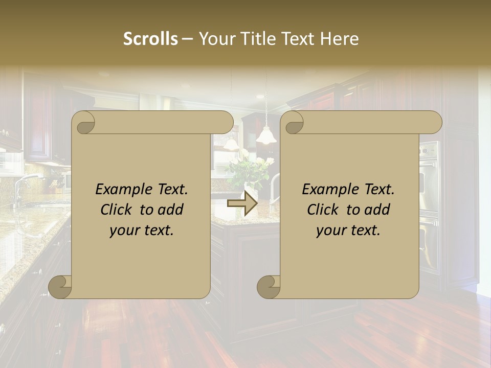 A Large Kitchen With Wooden Floors And A Center Island PowerPoint Template