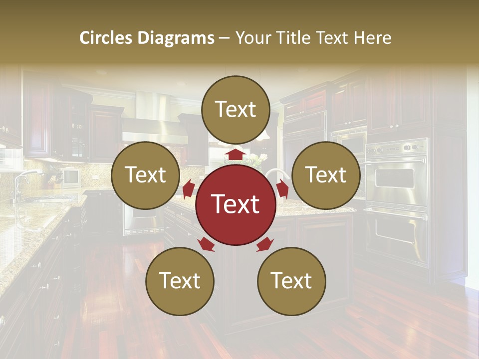 A Large Kitchen With Wooden Floors And A Center Island PowerPoint Template