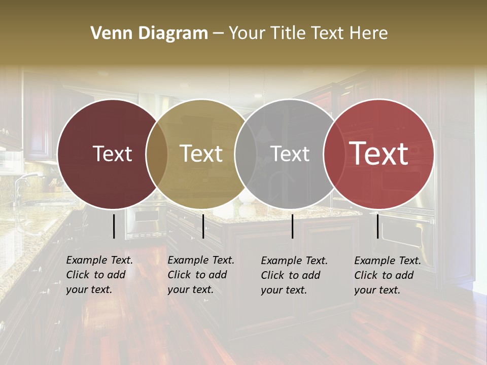 A Large Kitchen With Wooden Floors And A Center Island PowerPoint Template