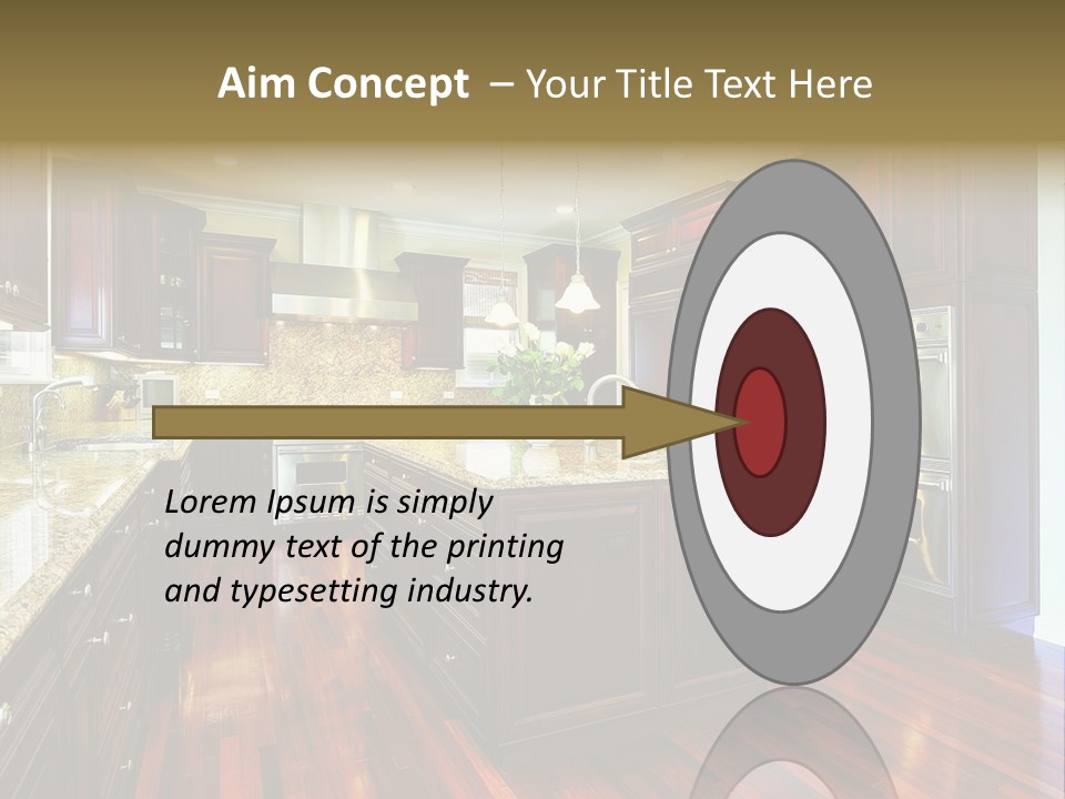 A Large Kitchen With Wooden Floors And A Center Island PowerPoint Template