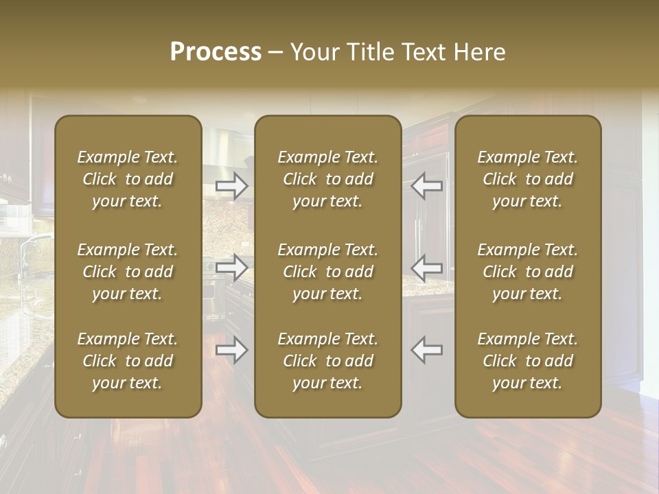 A Large Kitchen With Wooden Floors And A Center Island PowerPoint Template