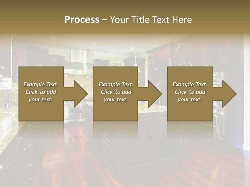 A Large Kitchen With Wooden Floors And A Center Island PowerPoint Template