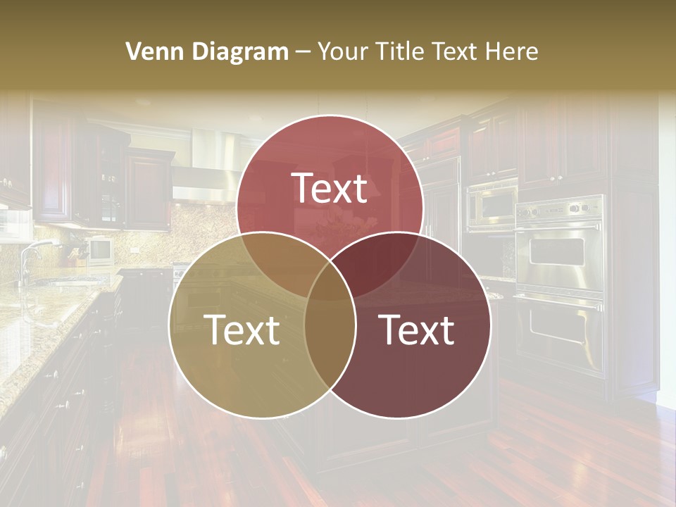 A Large Kitchen With Wooden Floors And A Center Island PowerPoint Template