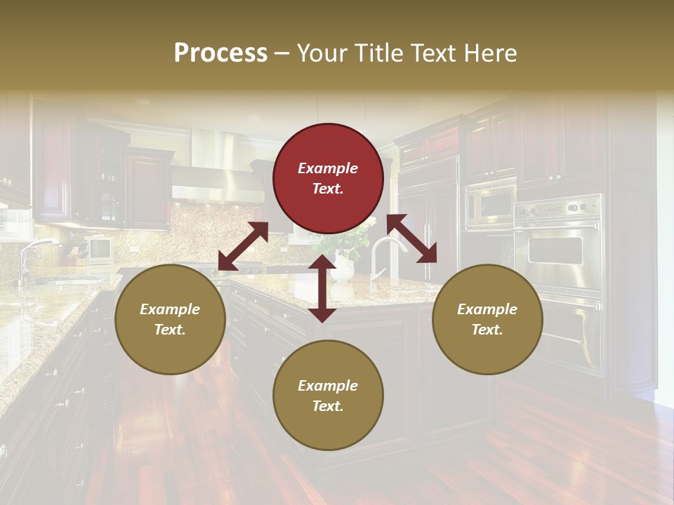 A Large Kitchen With Wooden Floors And A Center Island PowerPoint Template