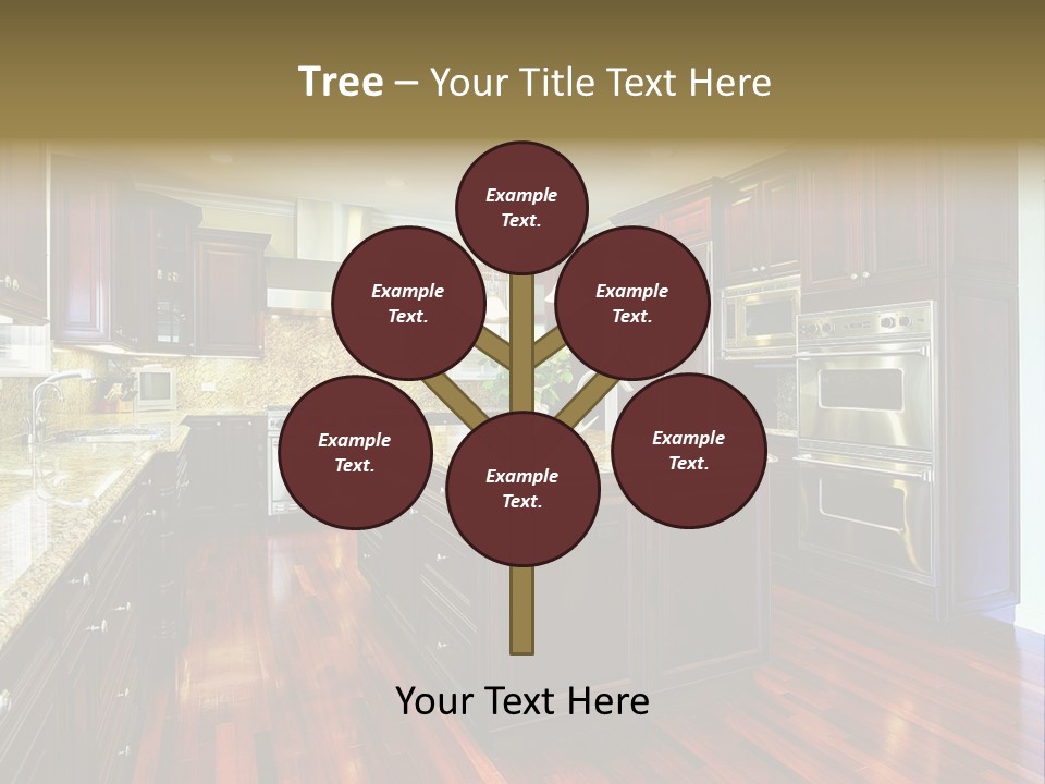 A Large Kitchen With Wooden Floors And A Center Island PowerPoint Template