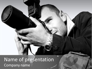 A Man Is Holding A Camera And Taking A Picture PowerPoint Template