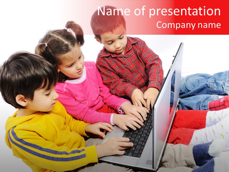 A Group Of Children Playing On A Laptop PowerPoint Template