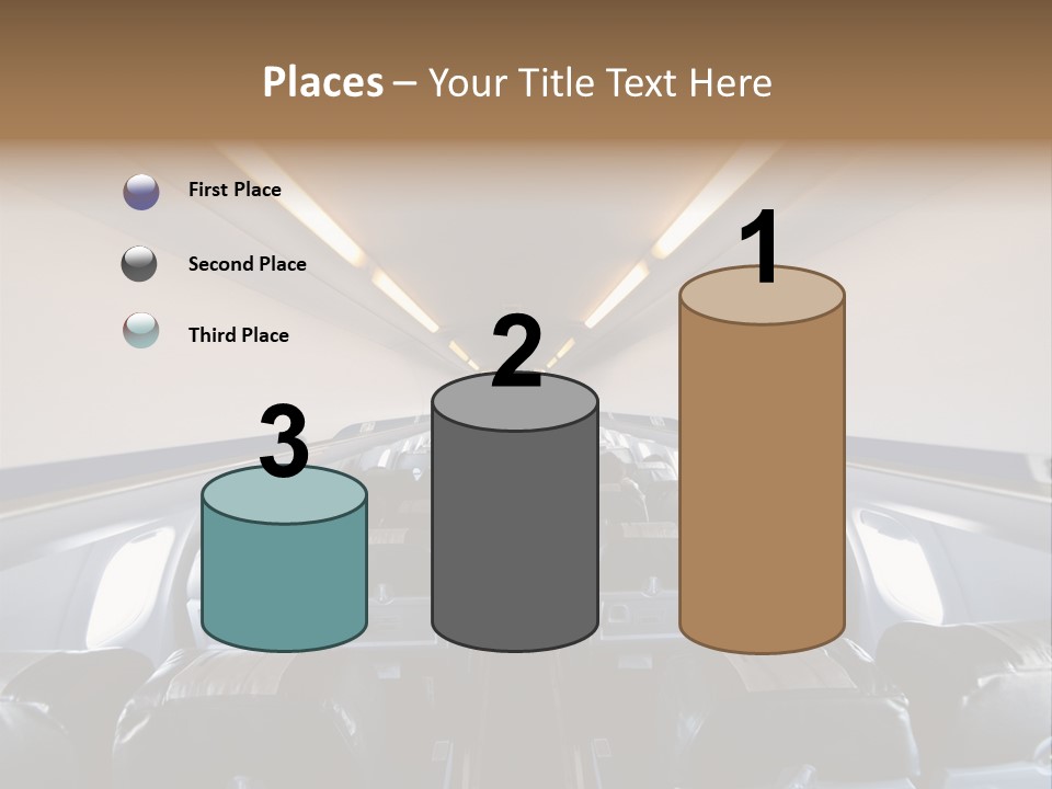 The Inside Of An Airplane With A Lot Of Seats PowerPoint Template