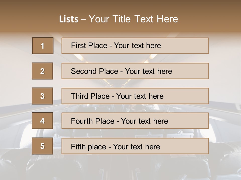 The Inside Of An Airplane With A Lot Of Seats PowerPoint Template