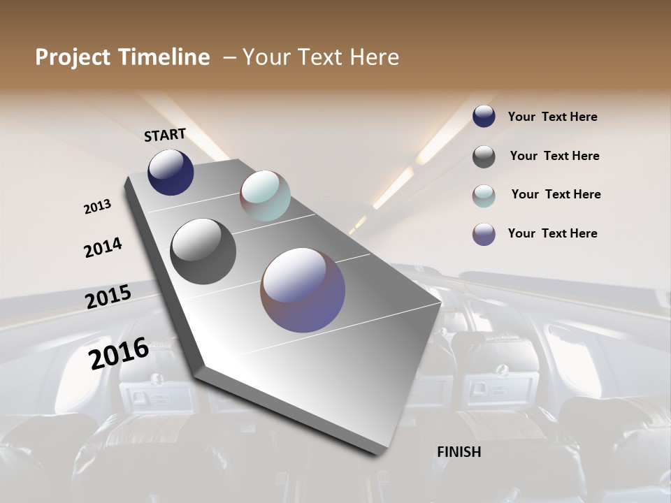 The Inside Of An Airplane With A Lot Of Seats PowerPoint Template