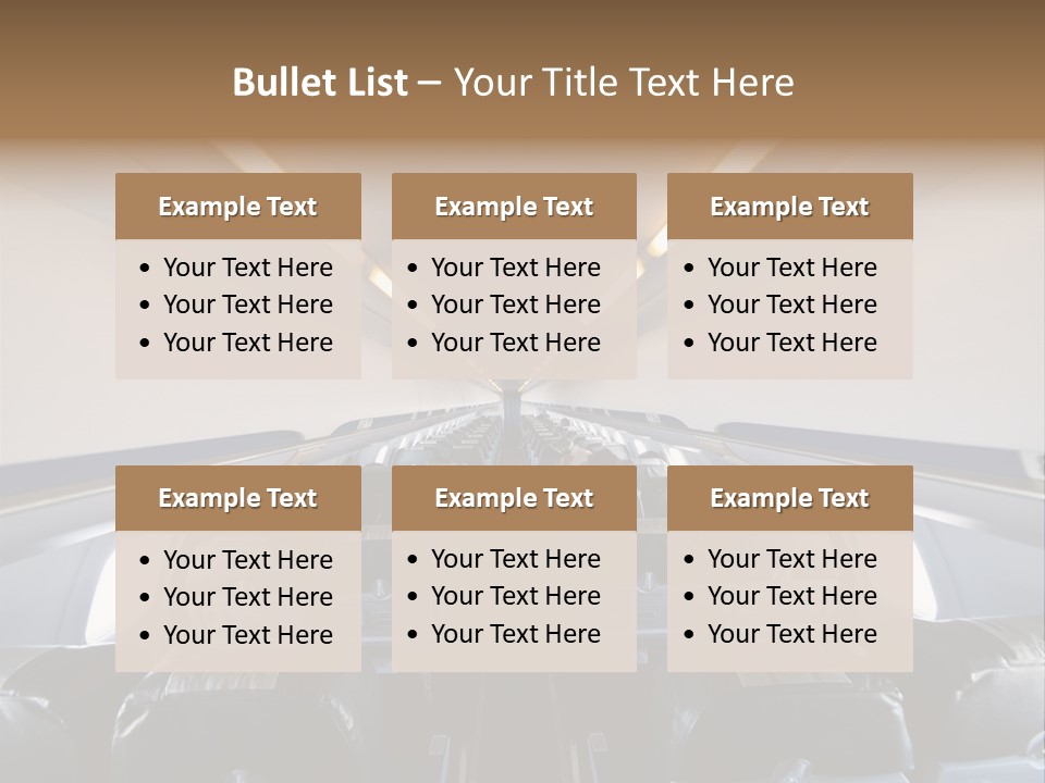 The Inside Of An Airplane With A Lot Of Seats PowerPoint Template