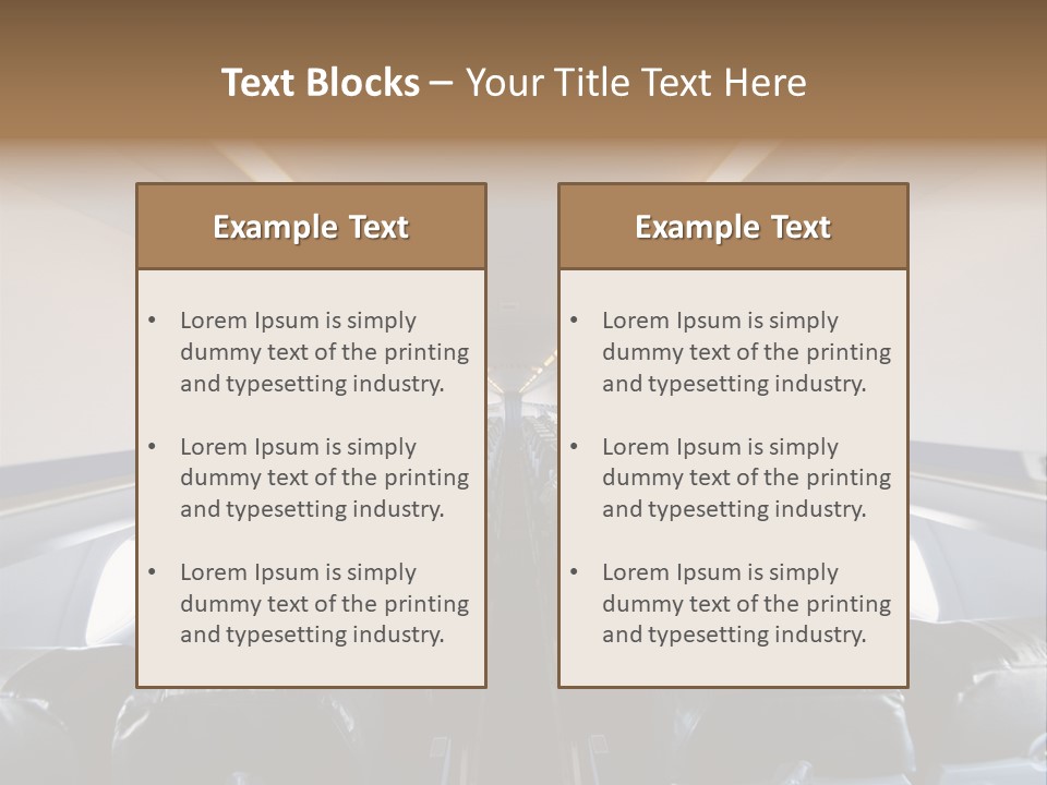 The Inside Of An Airplane With A Lot Of Seats PowerPoint Template