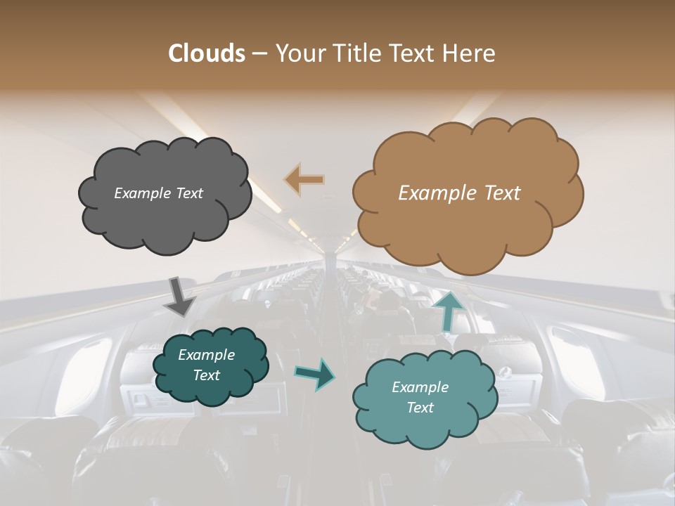 The Inside Of An Airplane With A Lot Of Seats PowerPoint Template