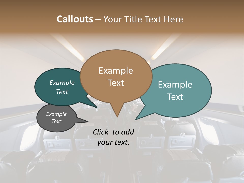 The Inside Of An Airplane With A Lot Of Seats PowerPoint Template