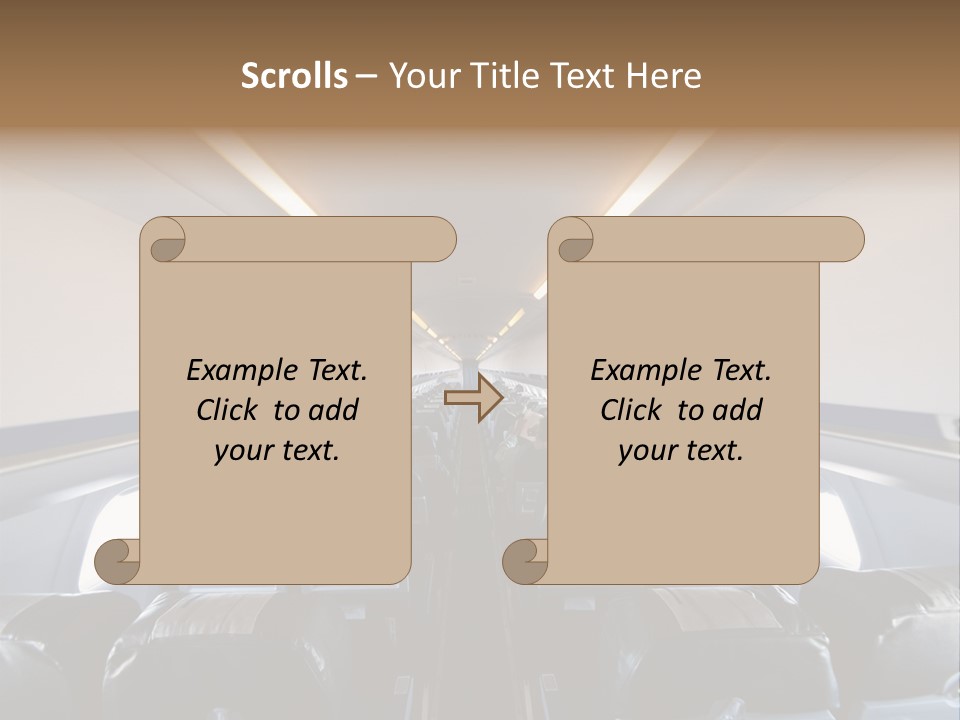 The Inside Of An Airplane With A Lot Of Seats PowerPoint Template