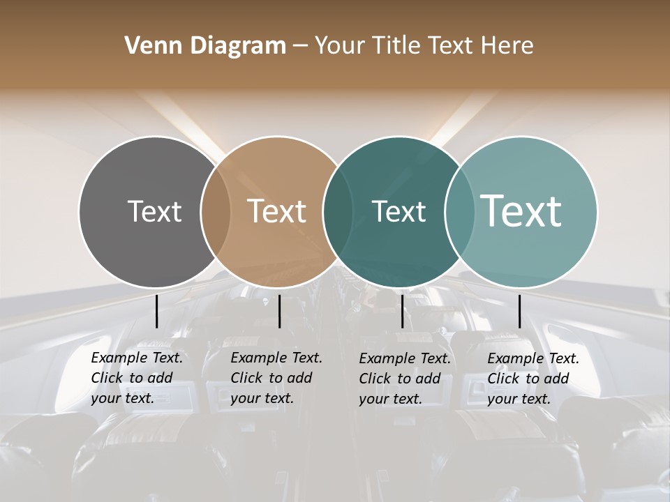 The Inside Of An Airplane With A Lot Of Seats PowerPoint Template