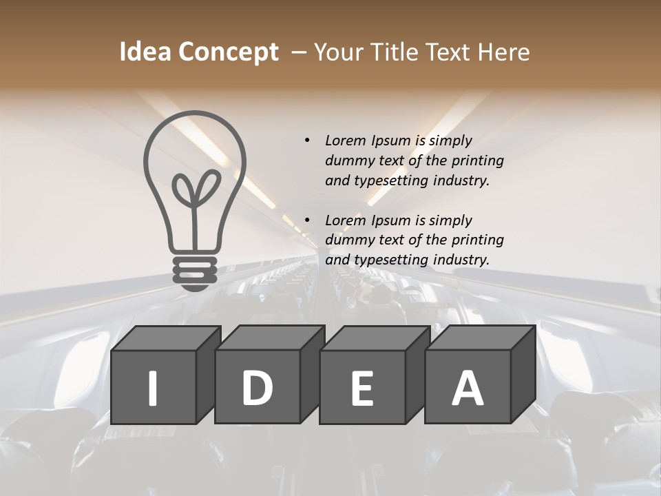 The Inside Of An Airplane With A Lot Of Seats PowerPoint Template