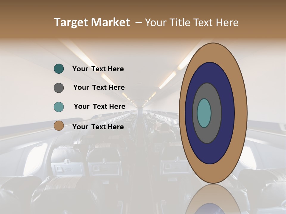 The Inside Of An Airplane With A Lot Of Seats PowerPoint Template