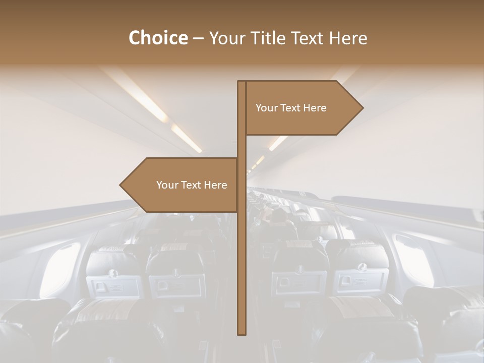 The Inside Of An Airplane With A Lot Of Seats PowerPoint Template
