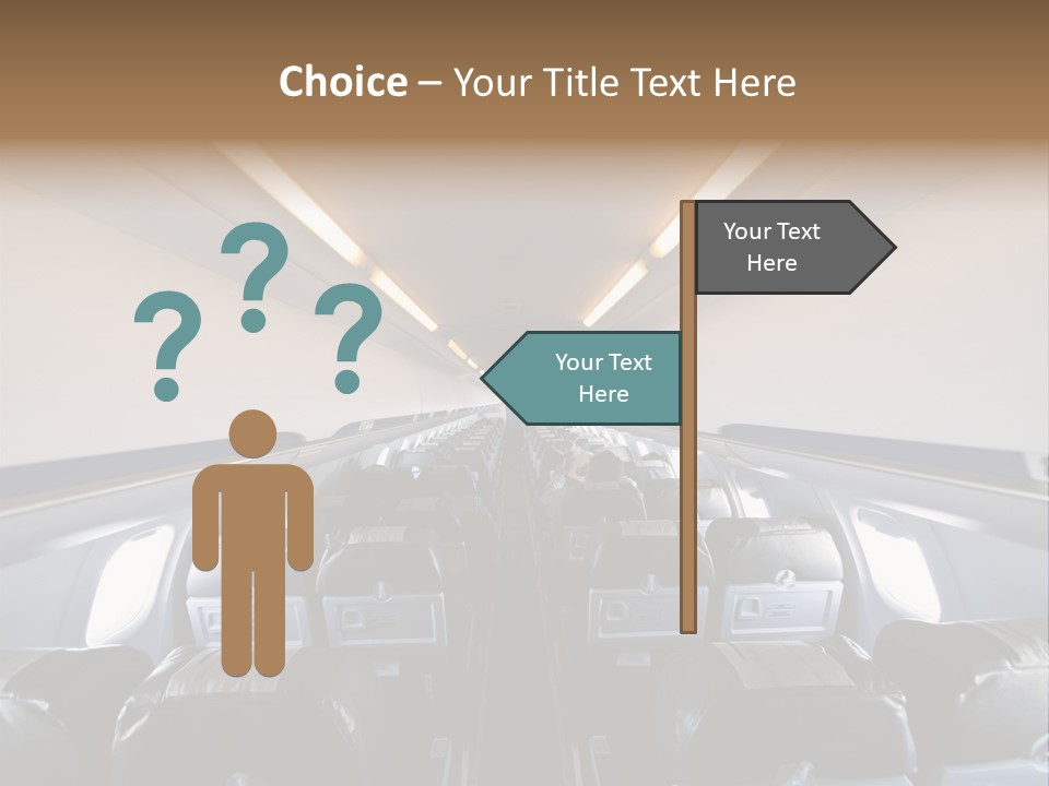 The Inside Of An Airplane With A Lot Of Seats PowerPoint Template